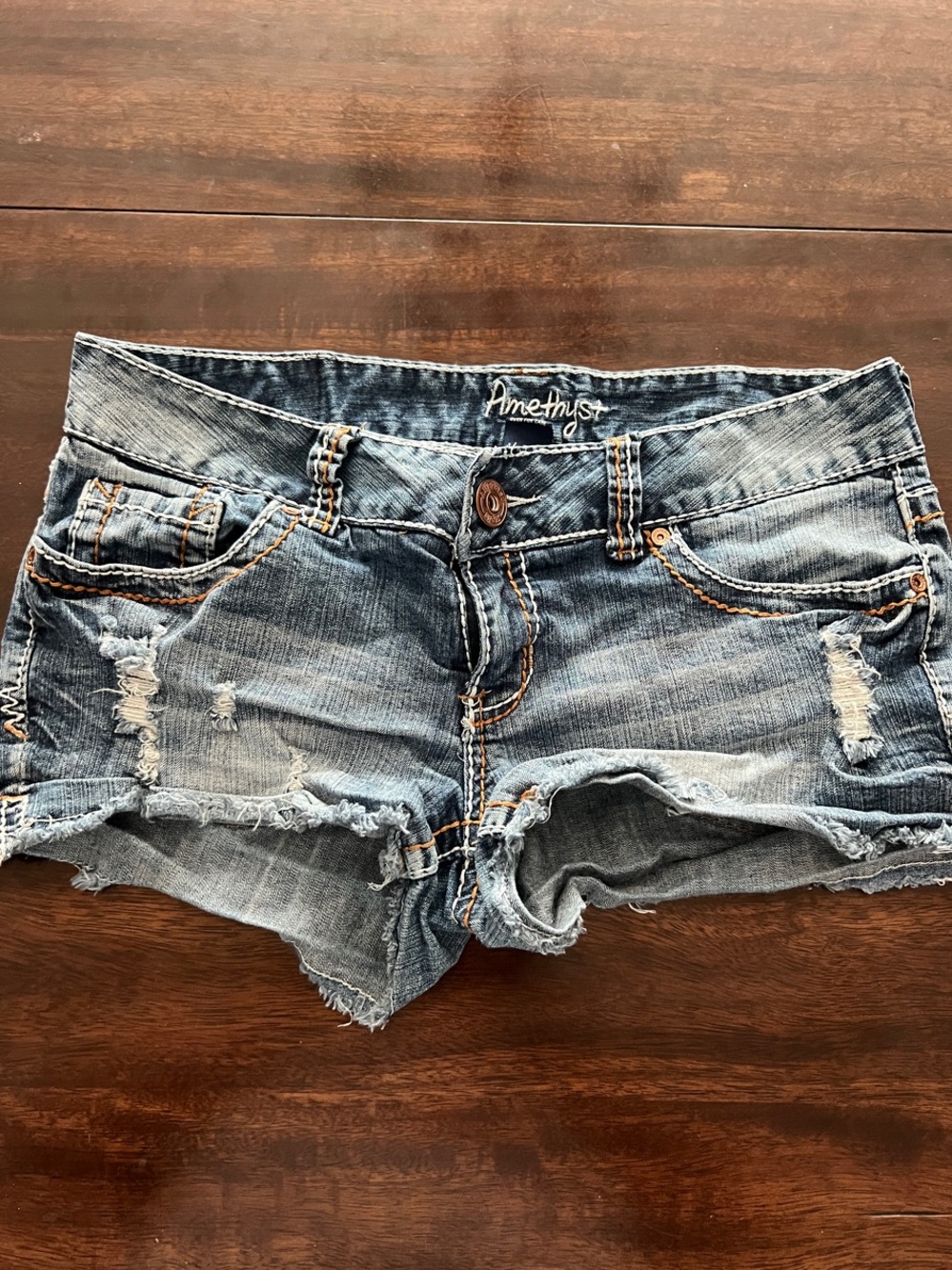 Amethyst Jeans Faded Blue Distressed Denim Short Shorts